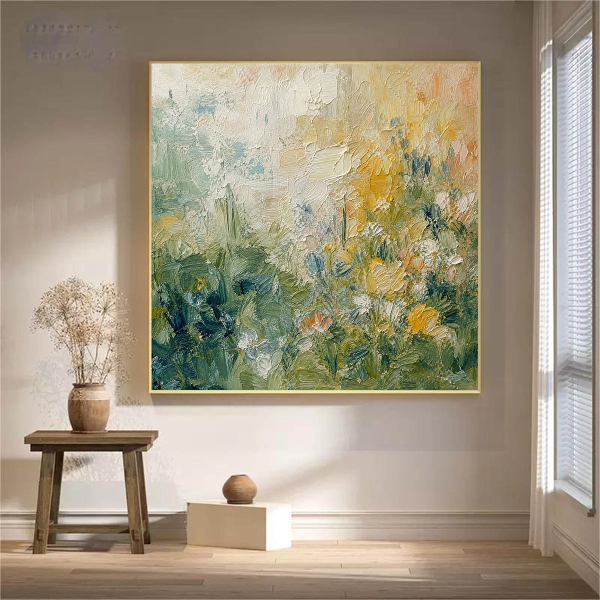 MEADOW'S EMBRACE: Textured Impasto Painting of a Wildflower Field
