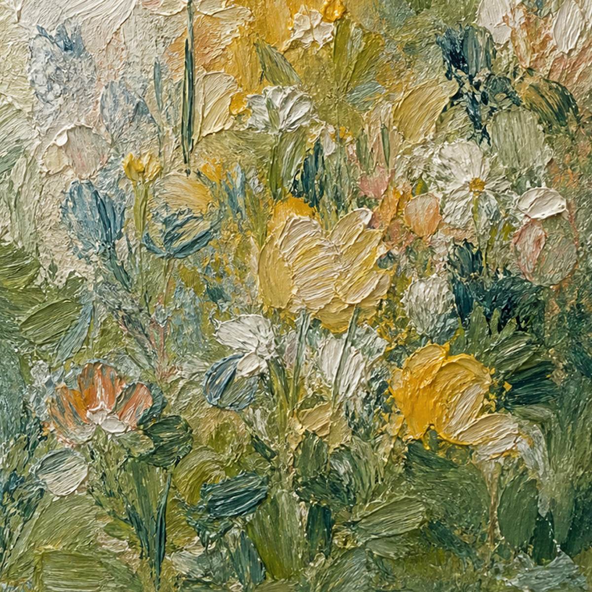 MEADOW'S EMBRACE: Textured Impasto Painting of a Wildflower Field