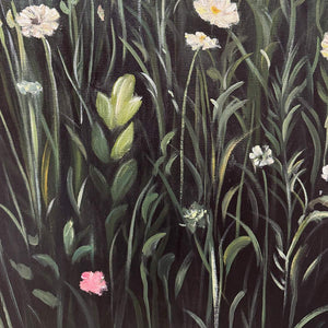 MEADOW'S EMBRACE: Moody Floral Botanical Painting, Vertical Wall Art