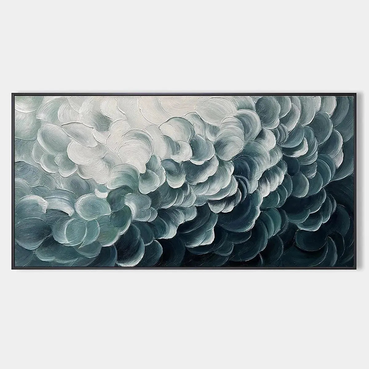 Abstract Teal White Impasto Oil Painting