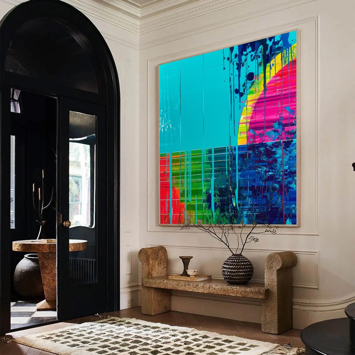 MELTING HORIZON: Vibrant Abstract Glitch Art Oil Painting