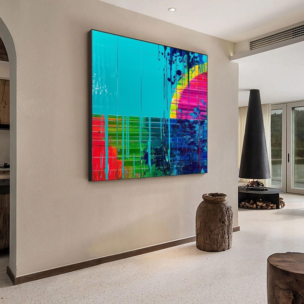 MELTING HORIZON: Vibrant Abstract Glitch Art Oil Painting