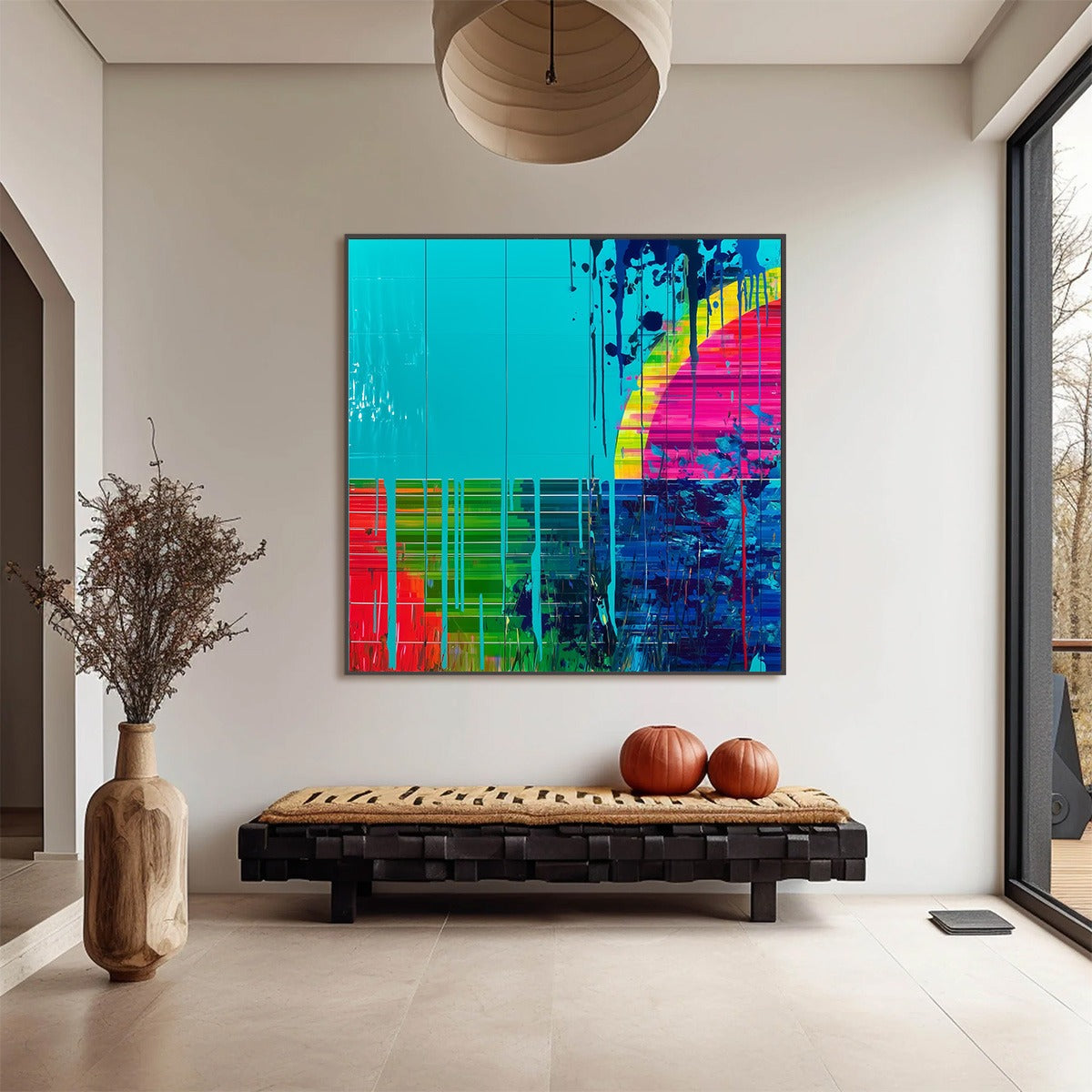 MELTING HORIZON: Vibrant Abstract Glitch Art Oil Painting