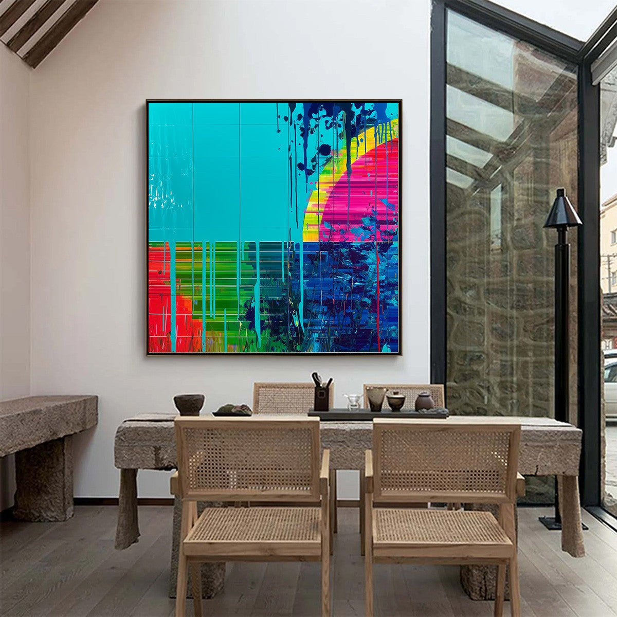 MELTING HORIZON: Vibrant Abstract Glitch Art Oil Painting
