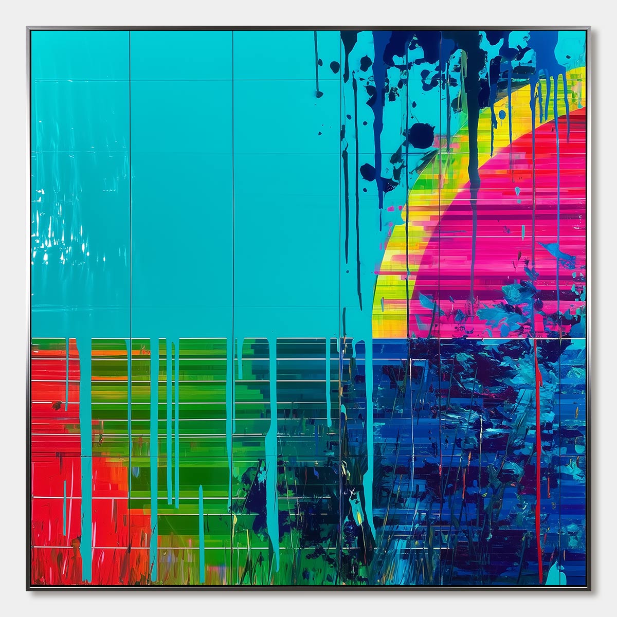 MELTING HORIZON: Vibrant Abstract Glitch Art Oil Painting