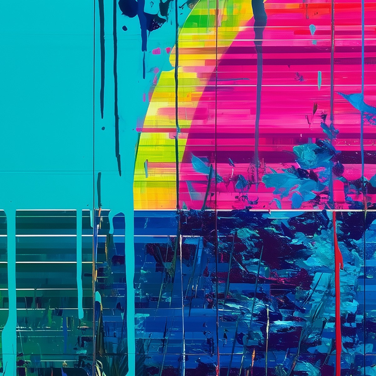 MELTING HORIZON: Vibrant Abstract Glitch Art Oil Painting