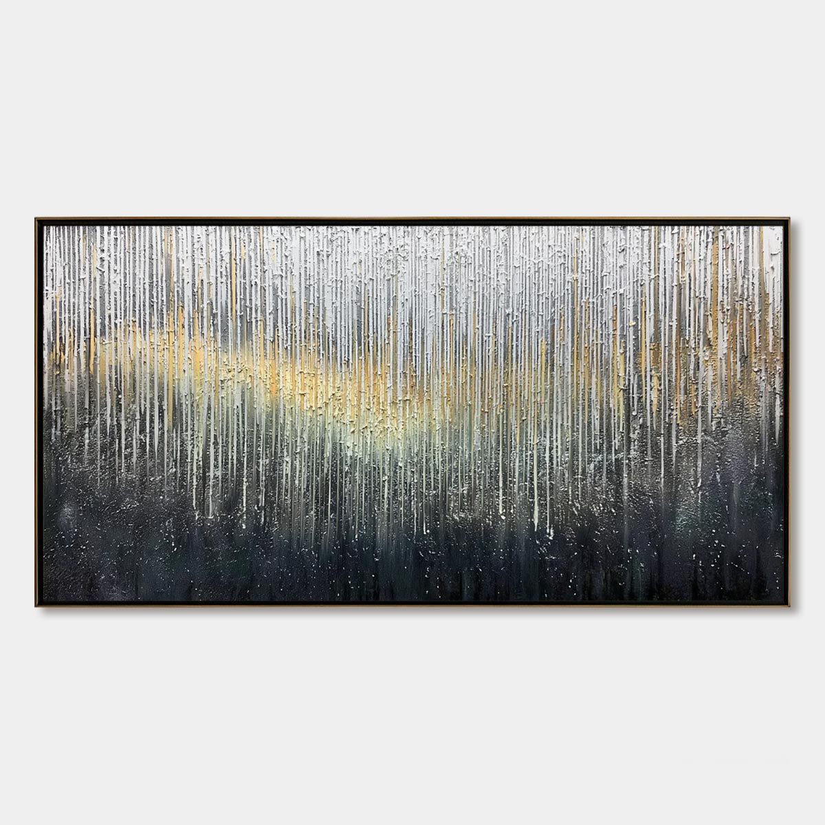 METALLIC CASCADE: Large Textured Abstract Gold and Silver Horizontal Painting