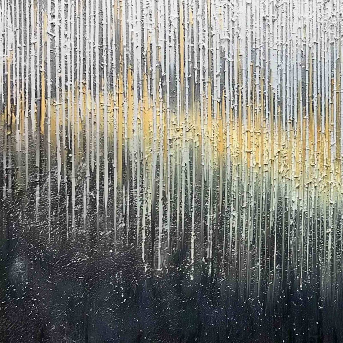 METALLIC CASCADE: Large Textured Abstract Gold and Silver Horizontal Painting