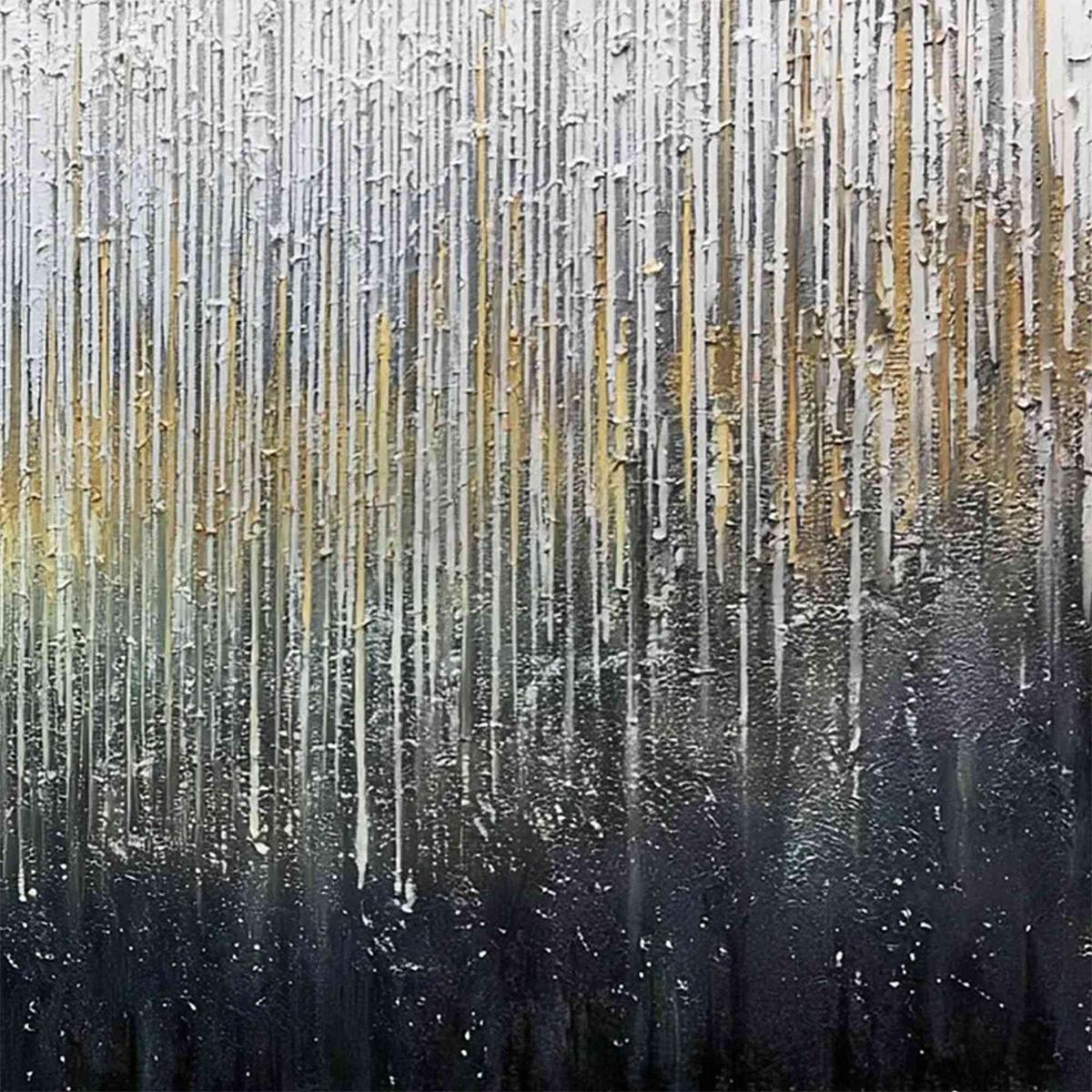METALLIC CASCADE: Large Textured Abstract Gold and Silver Horizontal Painting