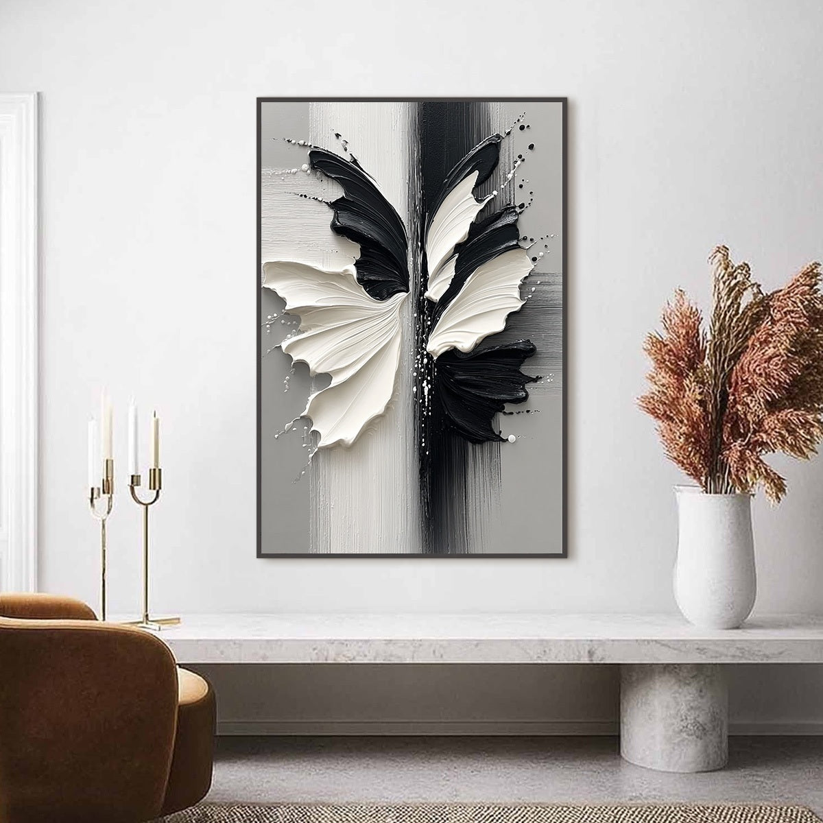METAMORPHOSIS: Textured Abstract Butterfly Painting in Black and White