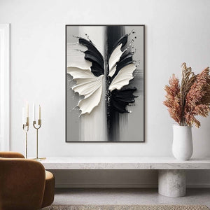 METAMORPHOSIS: Textured Abstract Butterfly Painting in Black and White
