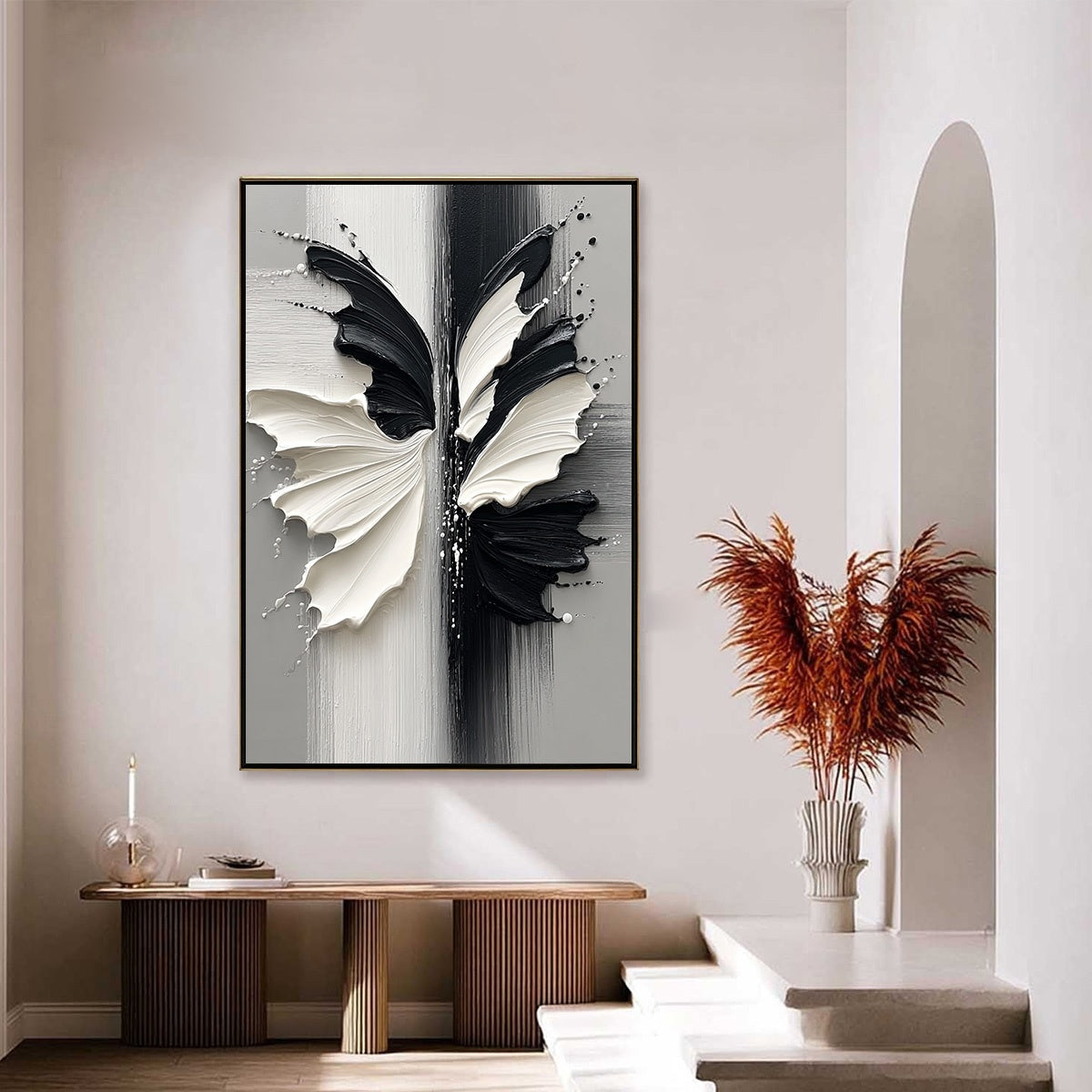 METAMORPHOSIS: Textured Abstract Butterfly Painting in Black and White