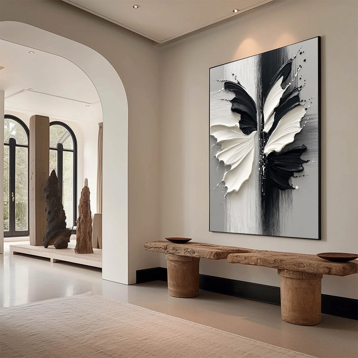 METAMORPHOSIS: Textured Abstract Butterfly Painting in Black and White