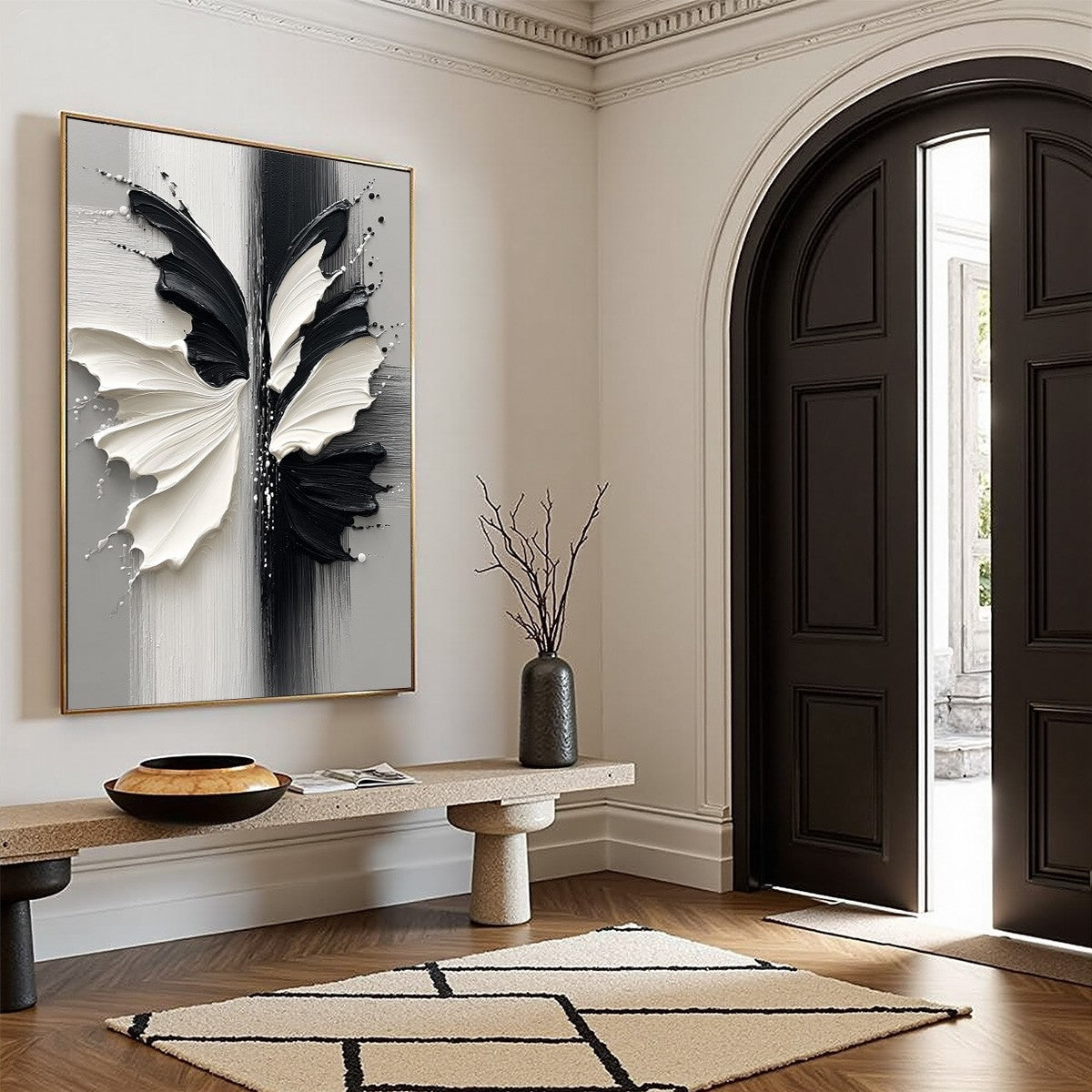 METAMORPHOSIS: Textured Abstract Butterfly Painting in Black and White