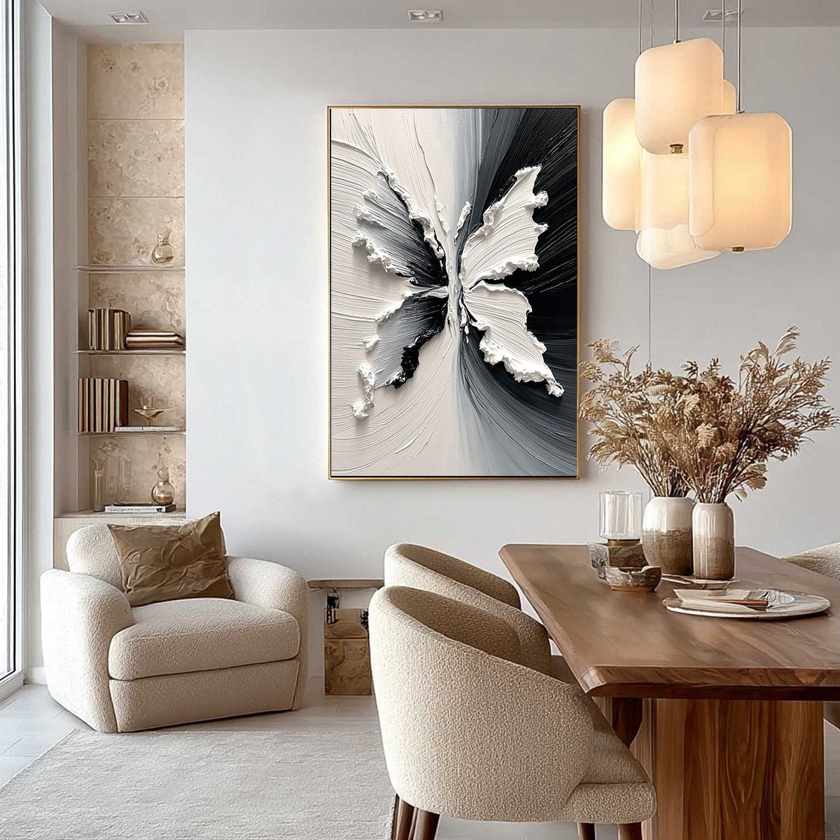 **METAMORPHOSIS:** Heavy Texture Black and White Butterfly Painting