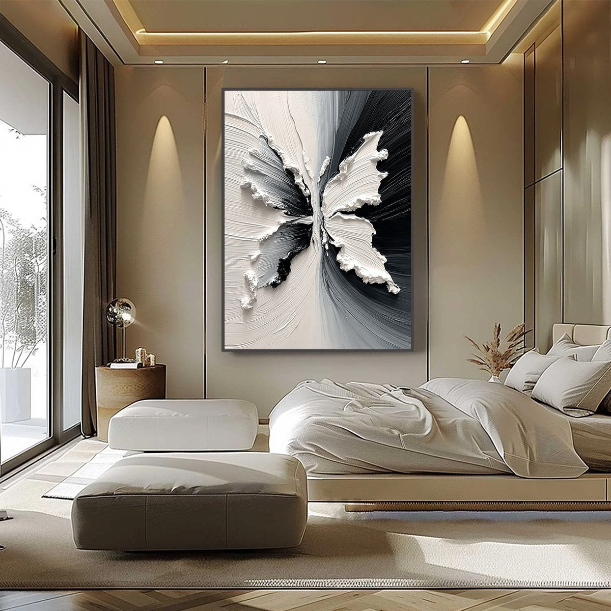 **METAMORPHOSIS:** Heavy Texture Black and White Butterfly Painting
