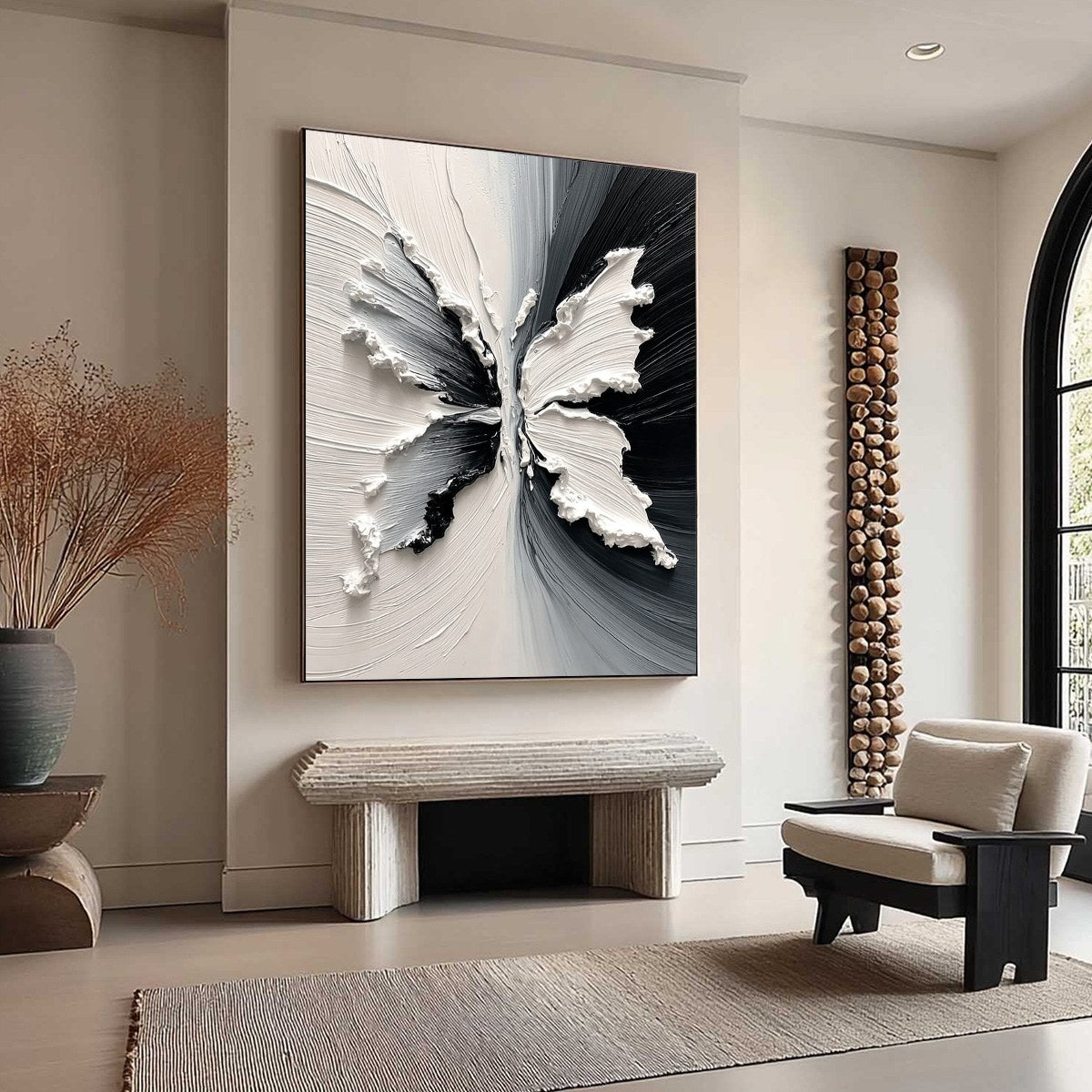 **METAMORPHOSIS:** Heavy Texture Black and White Butterfly Painting