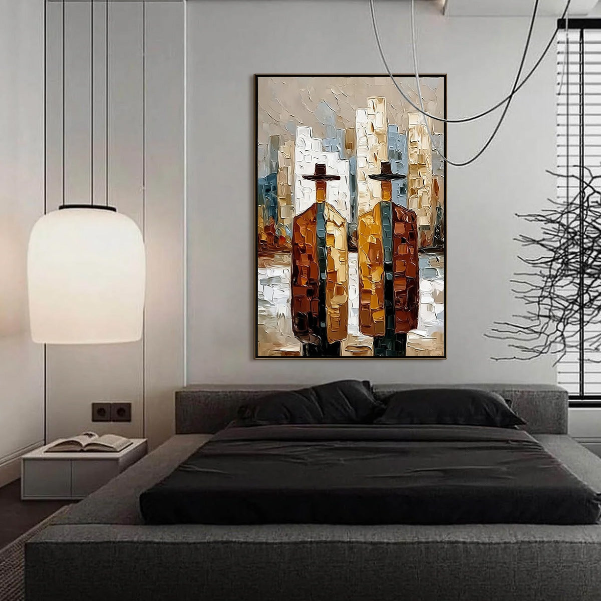 METROPOLIS DUO: Textured Palette Knife Painting of Figures in a City