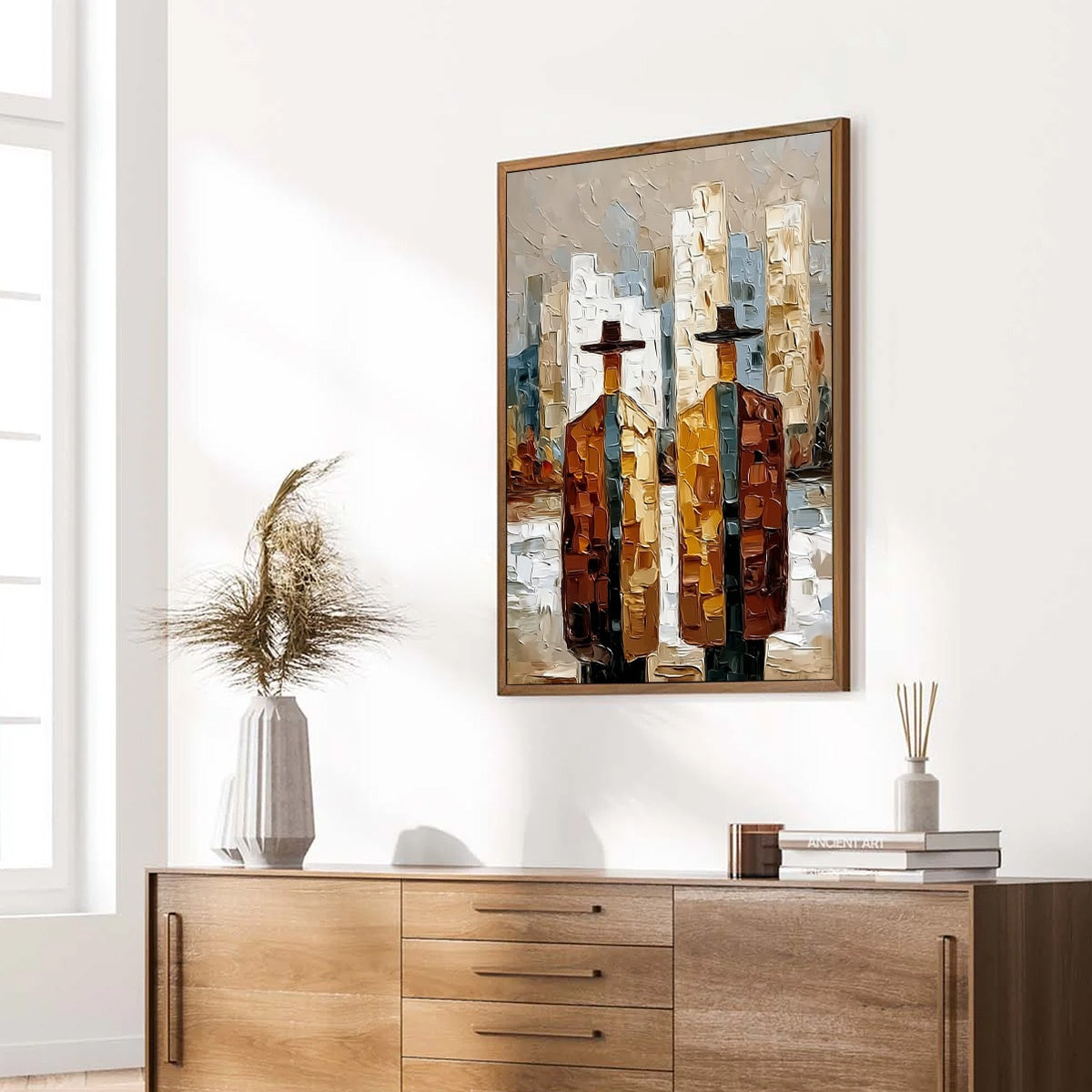 METROPOLIS DUO: Textured Palette Knife Painting of Figures in a City