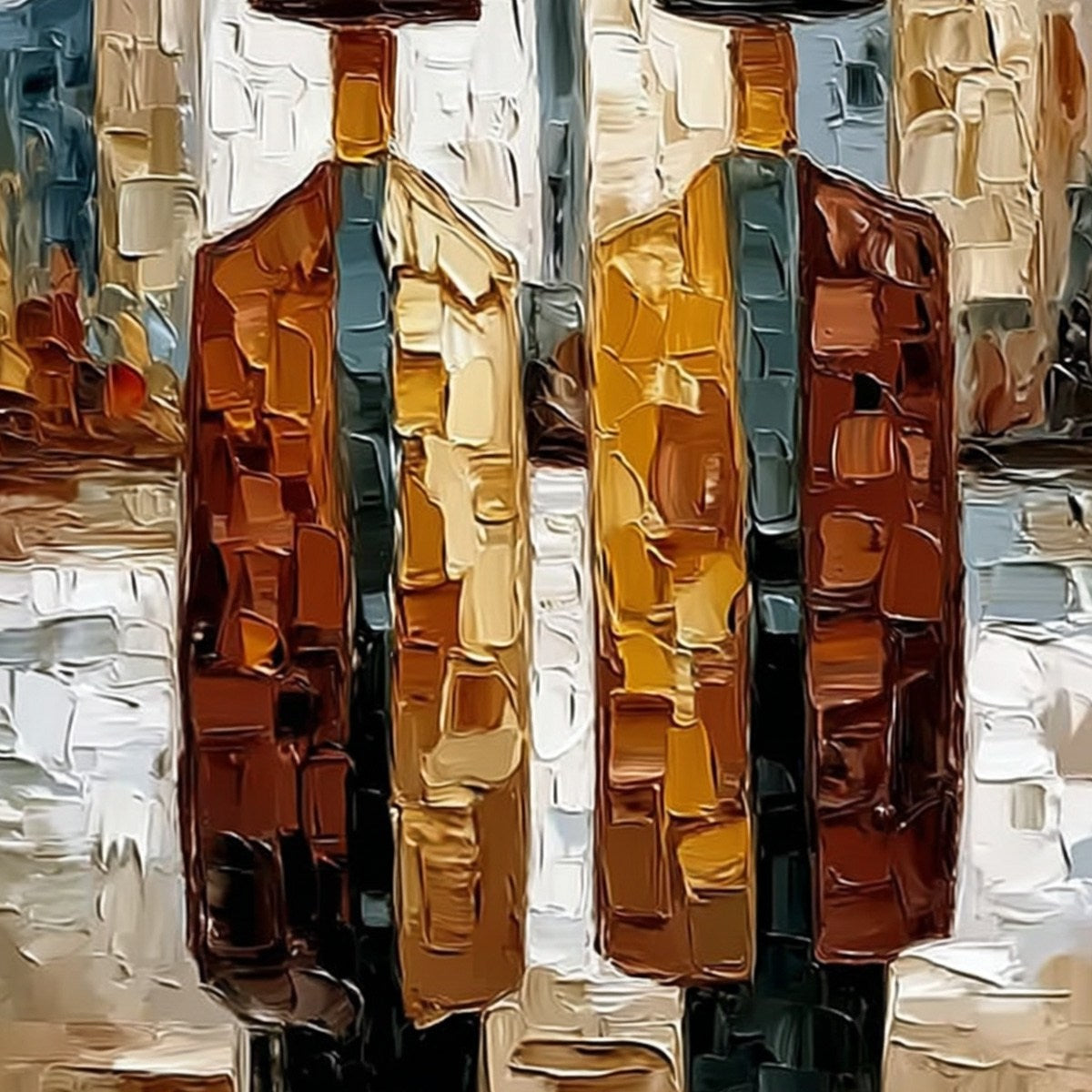 METROPOLIS DUO: Textured Palette Knife Painting of Figures in a City