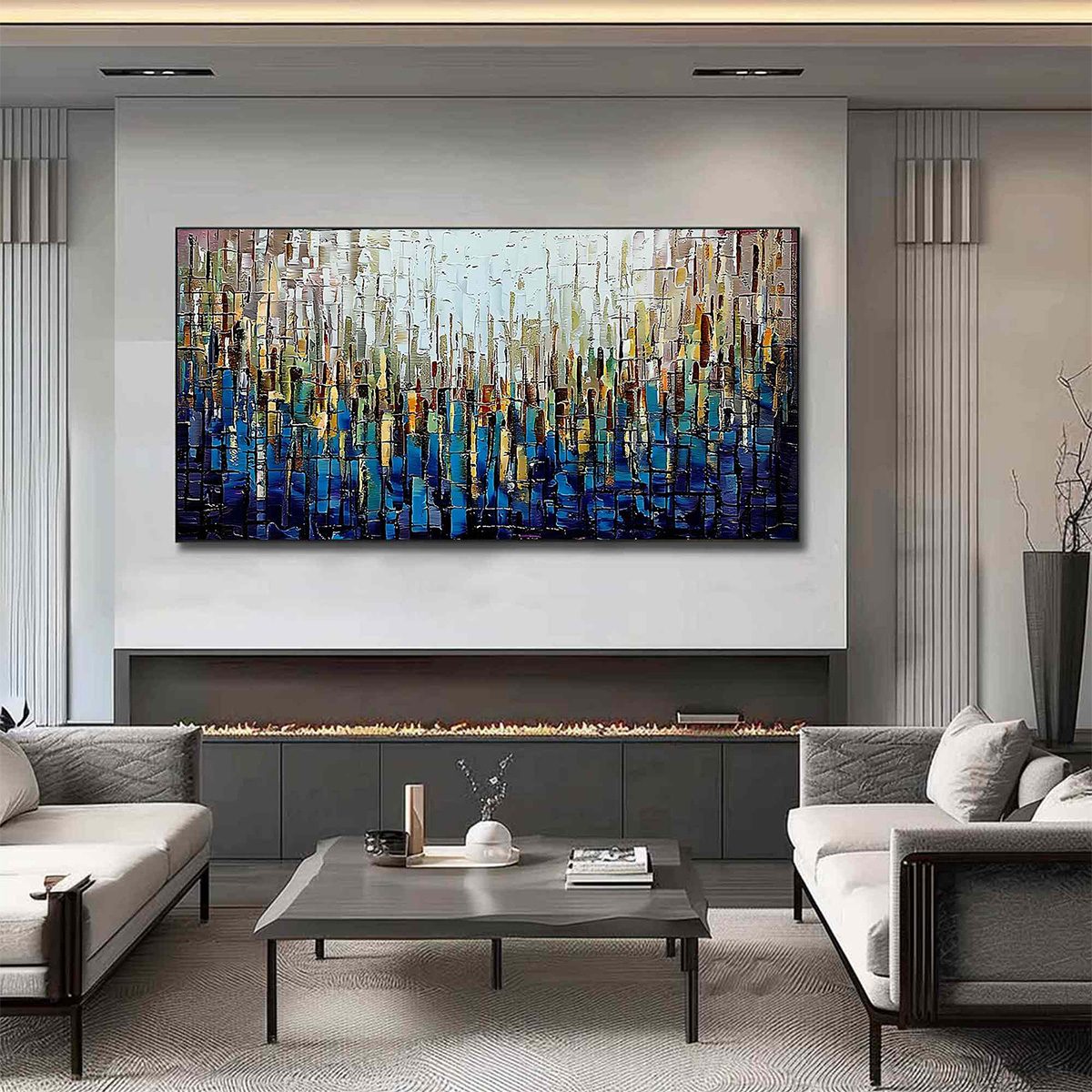 METROPOLITAN GLEAM: Large Abstract Cityscape Palette Knife Painting