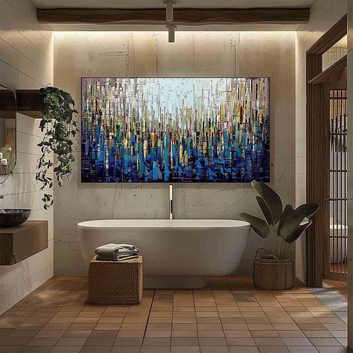 METROPOLITAN GLEAM: Large Abstract Cityscape Palette Knife Painting