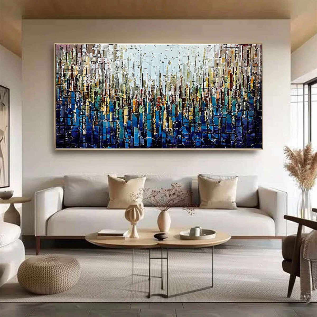 METROPOLITAN GLEAM: Large Abstract Cityscape Palette Knife Painting
