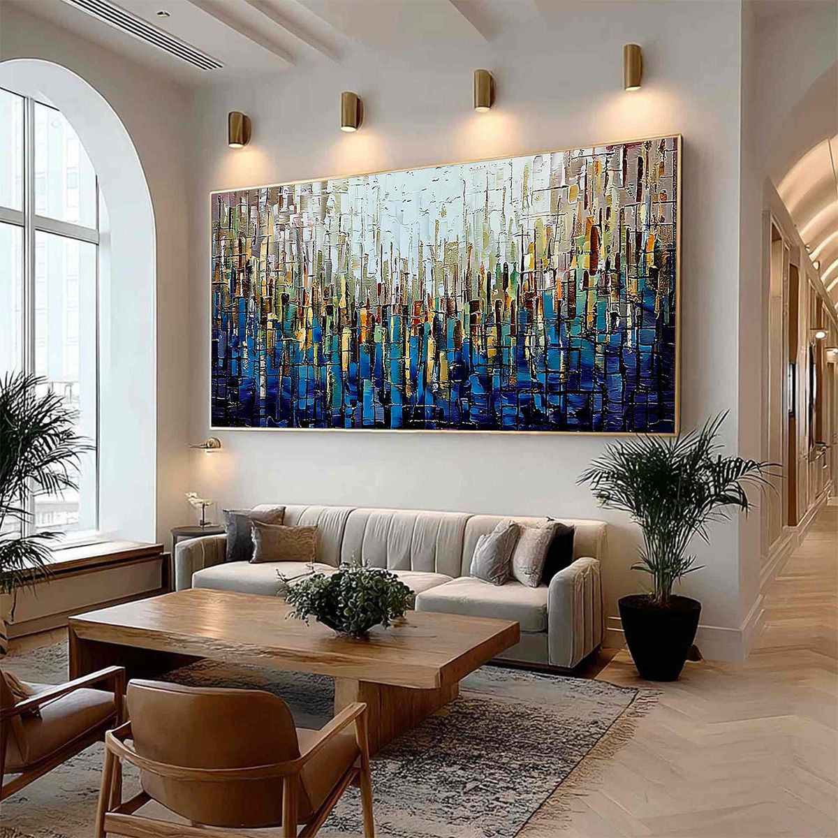 METROPOLITAN GLEAM: Large Abstract Cityscape Palette Knife Painting