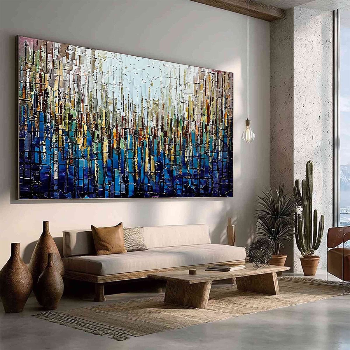 METROPOLITAN GLEAM: Large Abstract Cityscape Palette Knife Painting