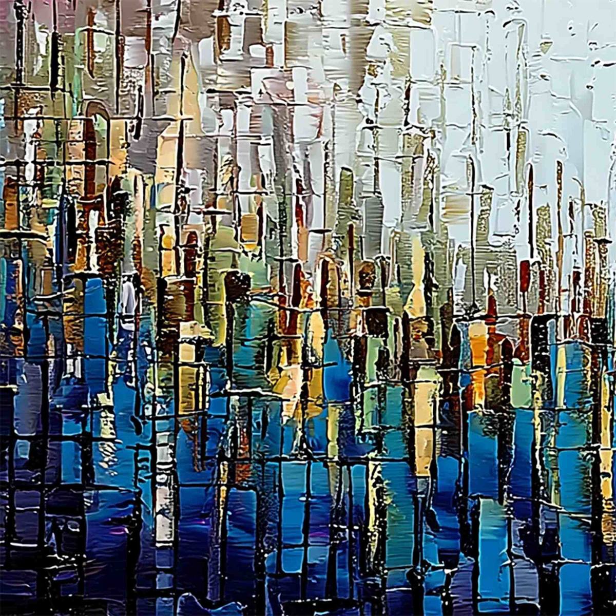 METROPOLITAN GLEAM: Large Abstract Cityscape Palette Knife Painting