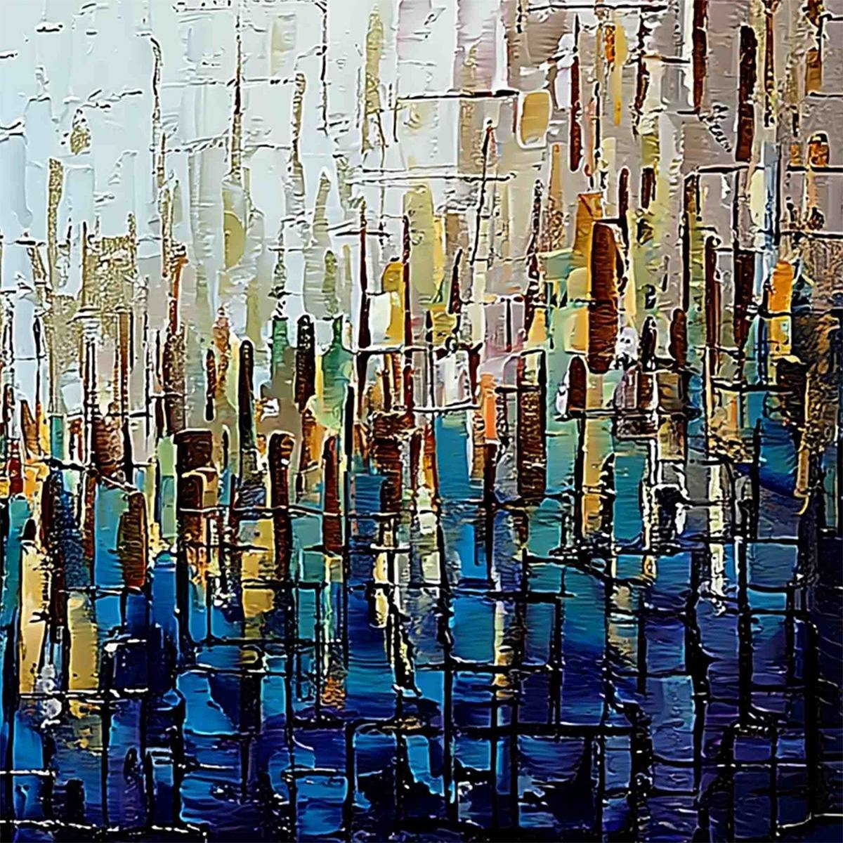 METROPOLITAN GLEAM: Large Abstract Cityscape Palette Knife Painting