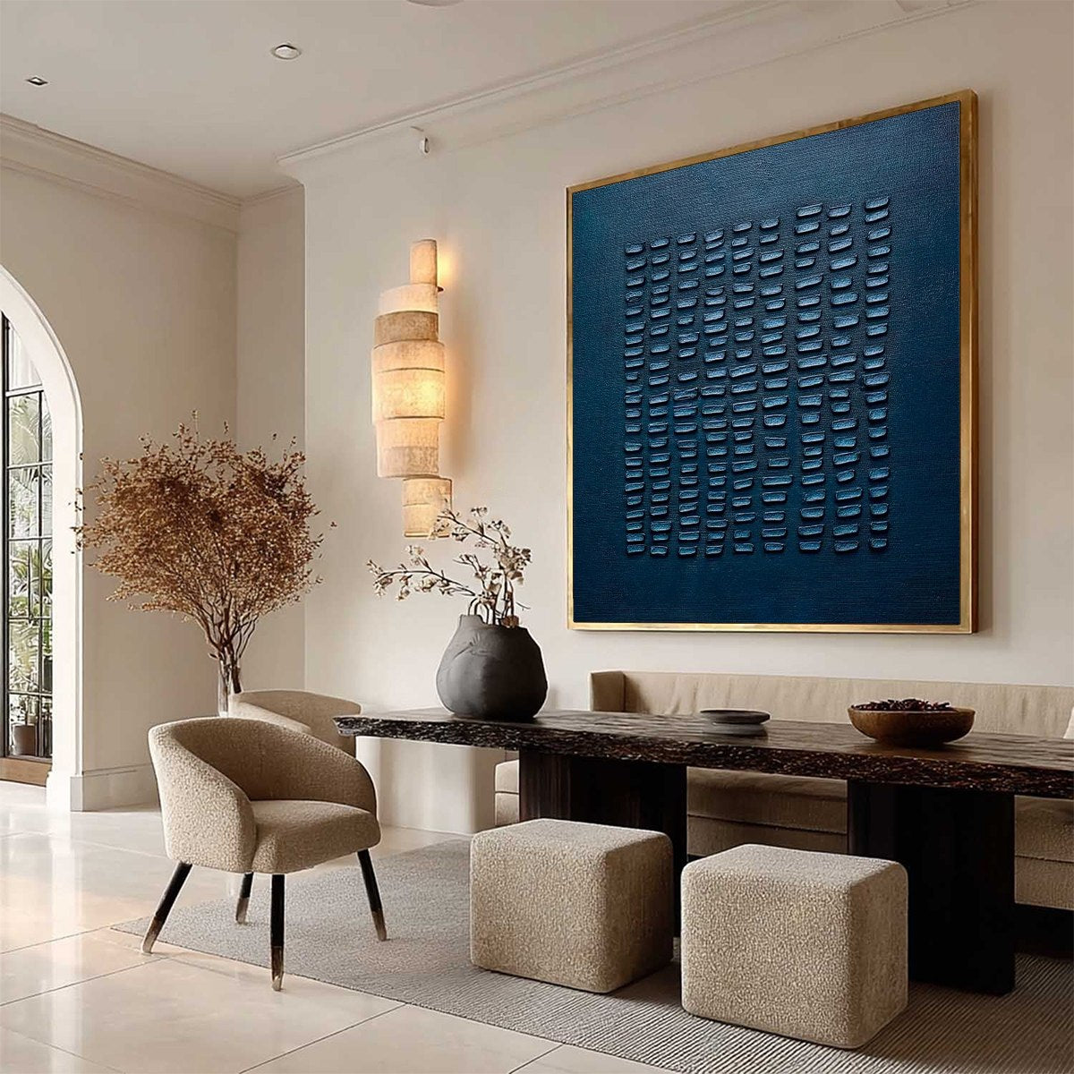 MIDNIGHT CODE: Textured Minimalist Geometric Abstract Oil Painting