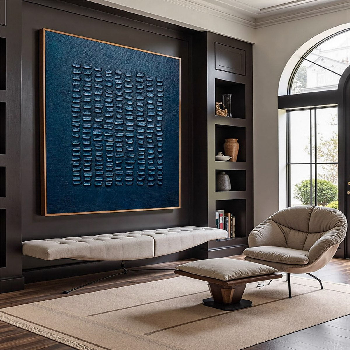 MIDNIGHT CODE: Textured Minimalist Geometric Abstract Oil Painting