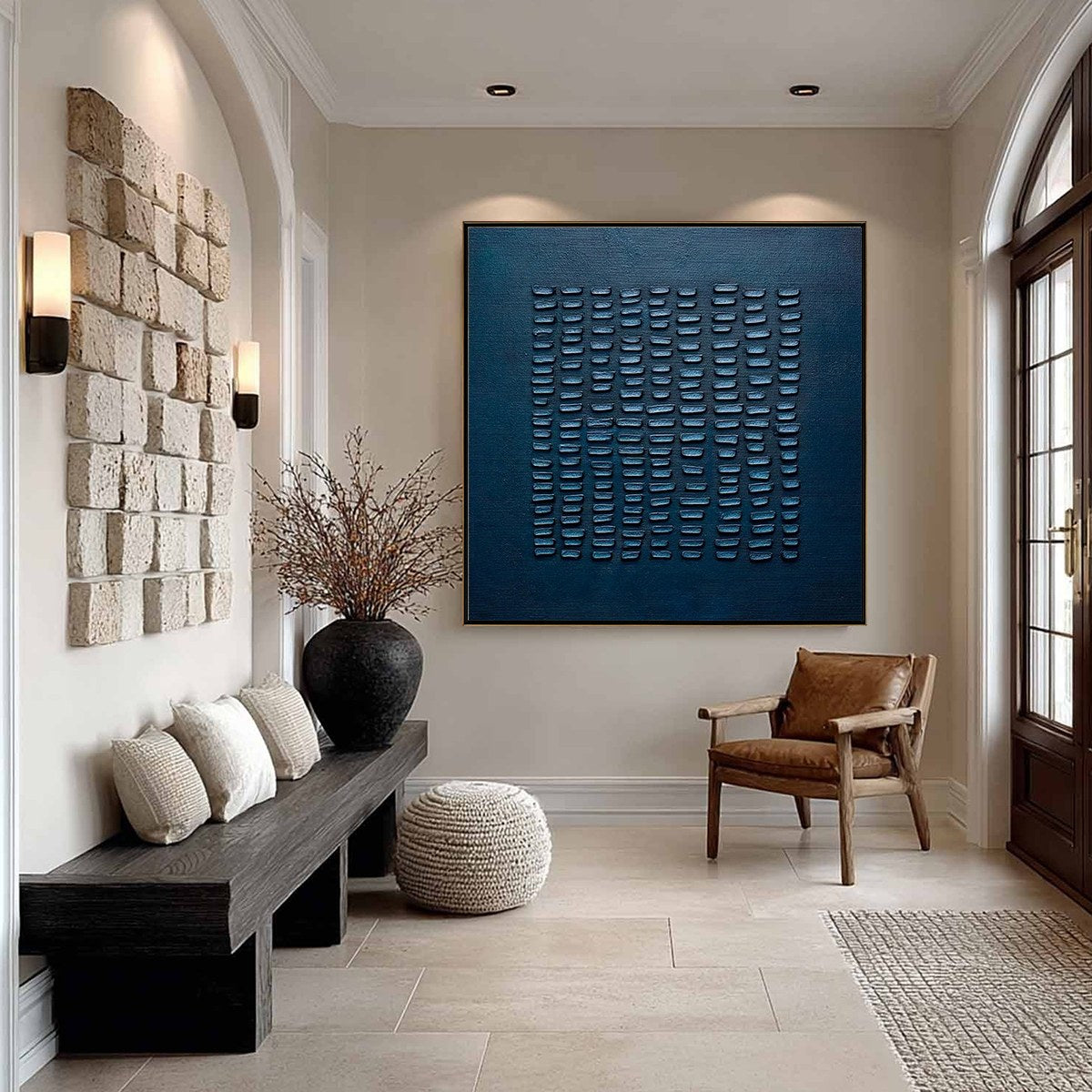 MIDNIGHT CODE: Textured Minimalist Geometric Abstract Oil Painting