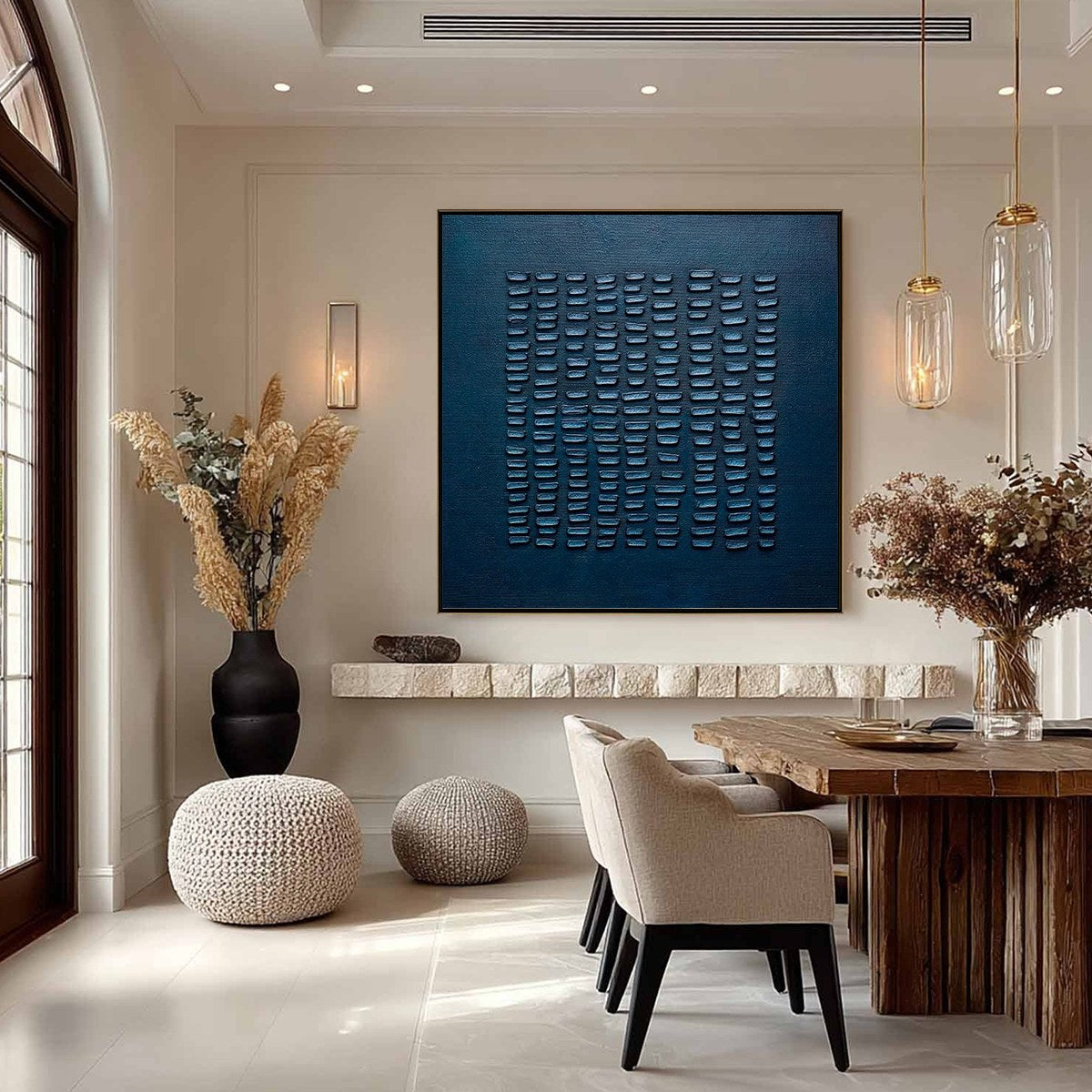 MIDNIGHT CODE: Textured Minimalist Geometric Abstract Oil Painting