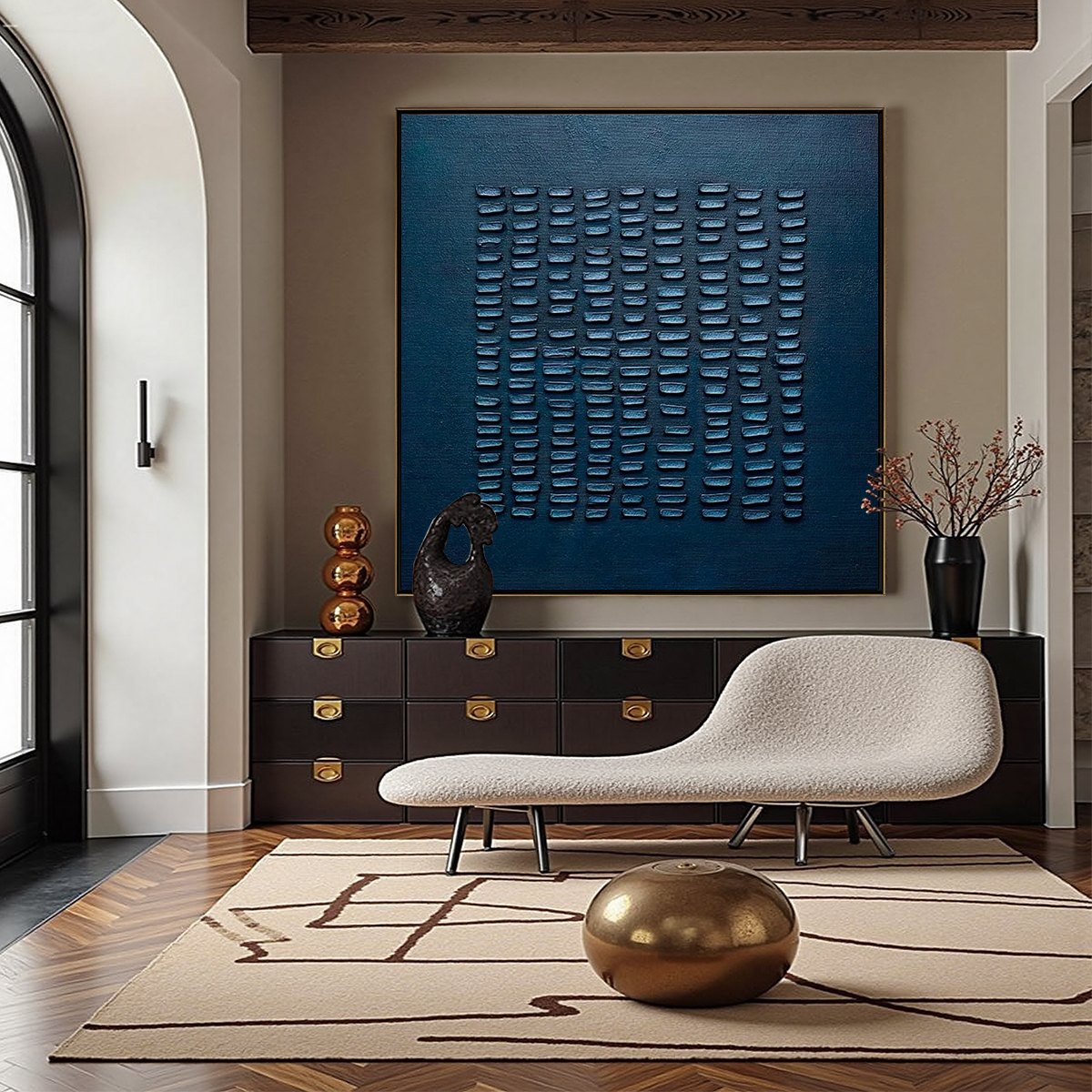 MIDNIGHT CODE: Textured Minimalist Geometric Abstract Oil Painting