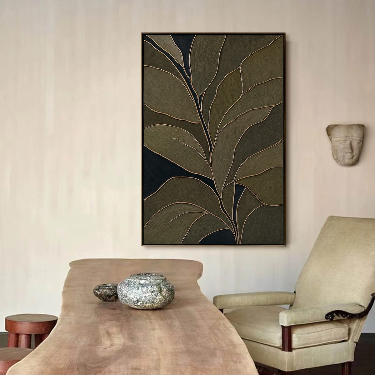 MIDNIGHT FOLIAGE: Textured Botanical Abstract Painting in Earth Tones