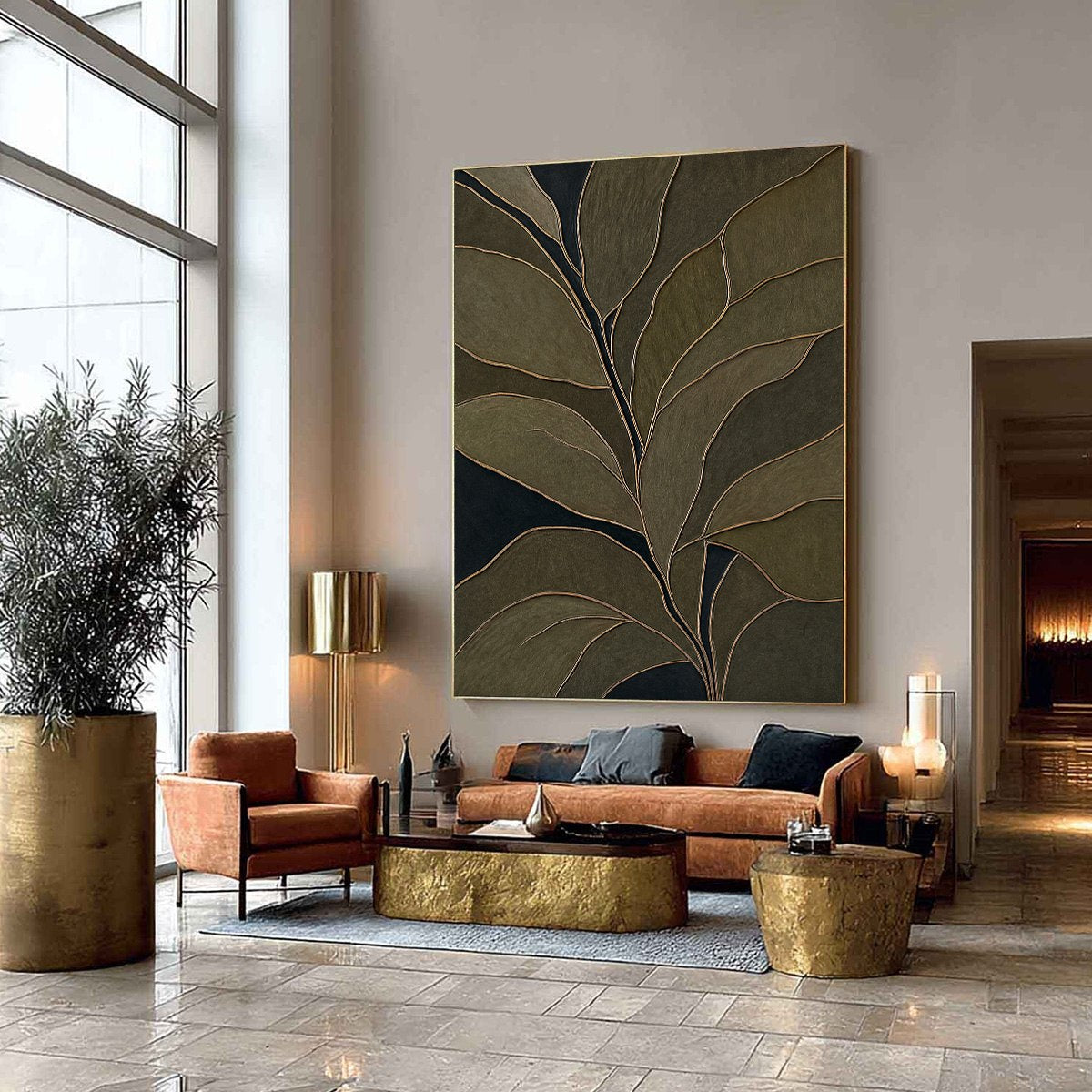 MIDNIGHT FOLIAGE: Textured Botanical Abstract Painting in Earth Tones