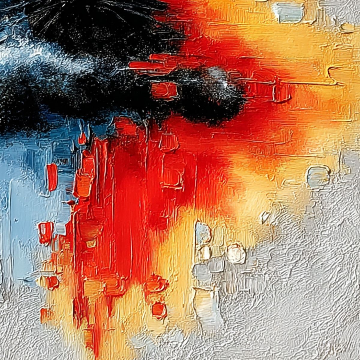 MIDNIGHT GAZE: Textured Abstract Black Cat Painting