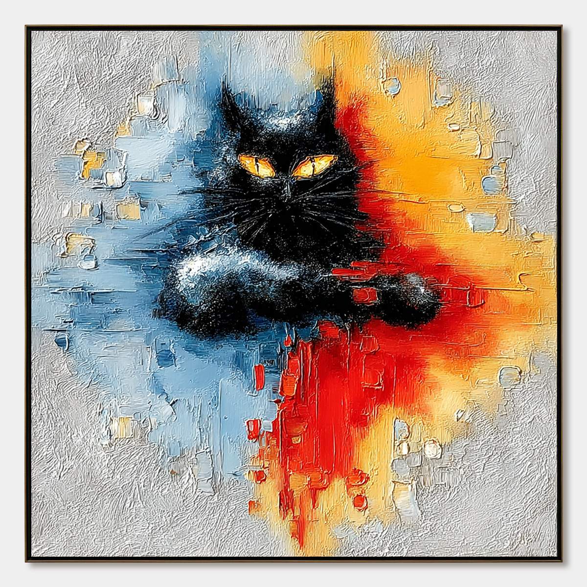 MIDNIGHT GAZE: Textured Abstract Black Cat Painting