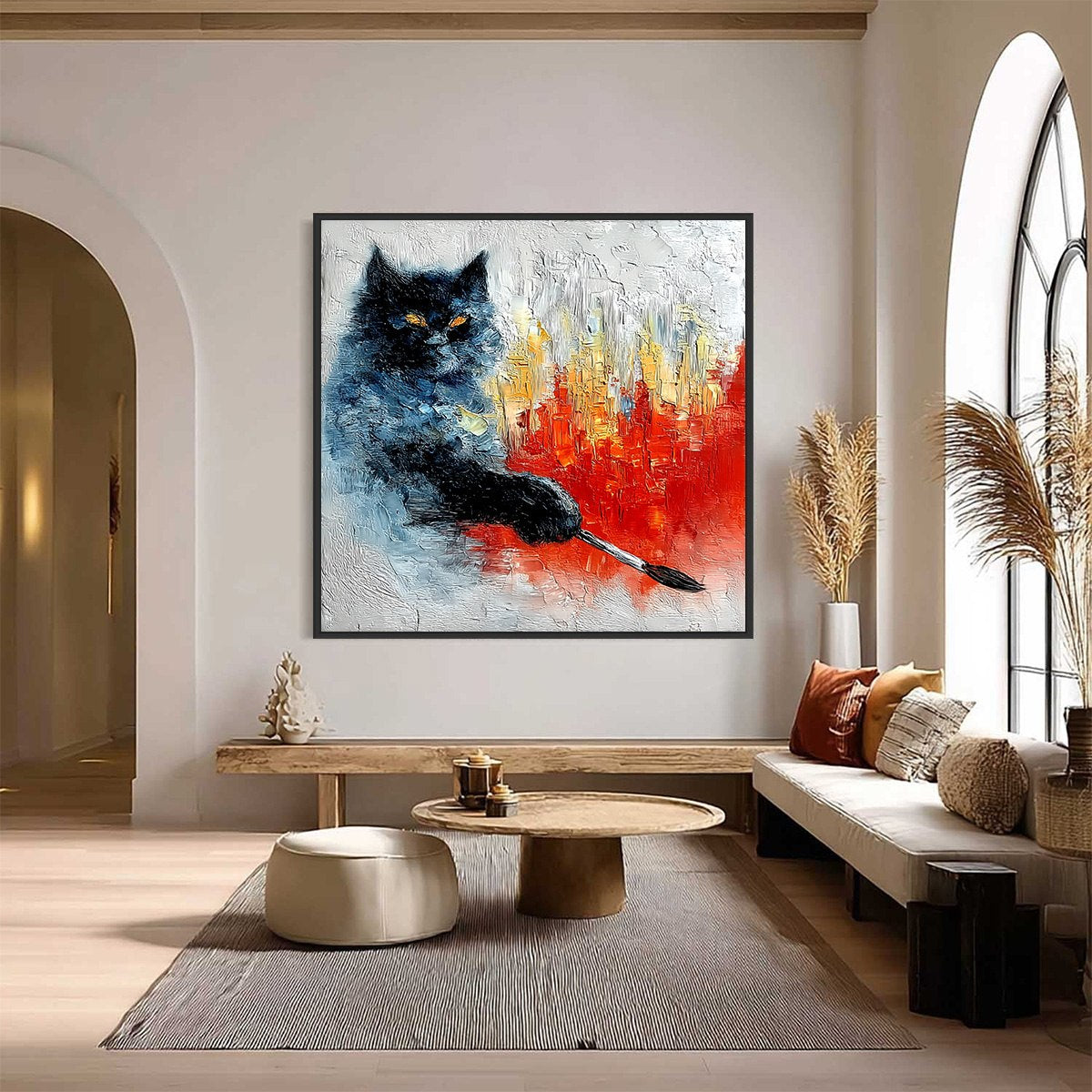 絵画 black cat Midnight Painter Black Cat Abstract Textured Oil Painting