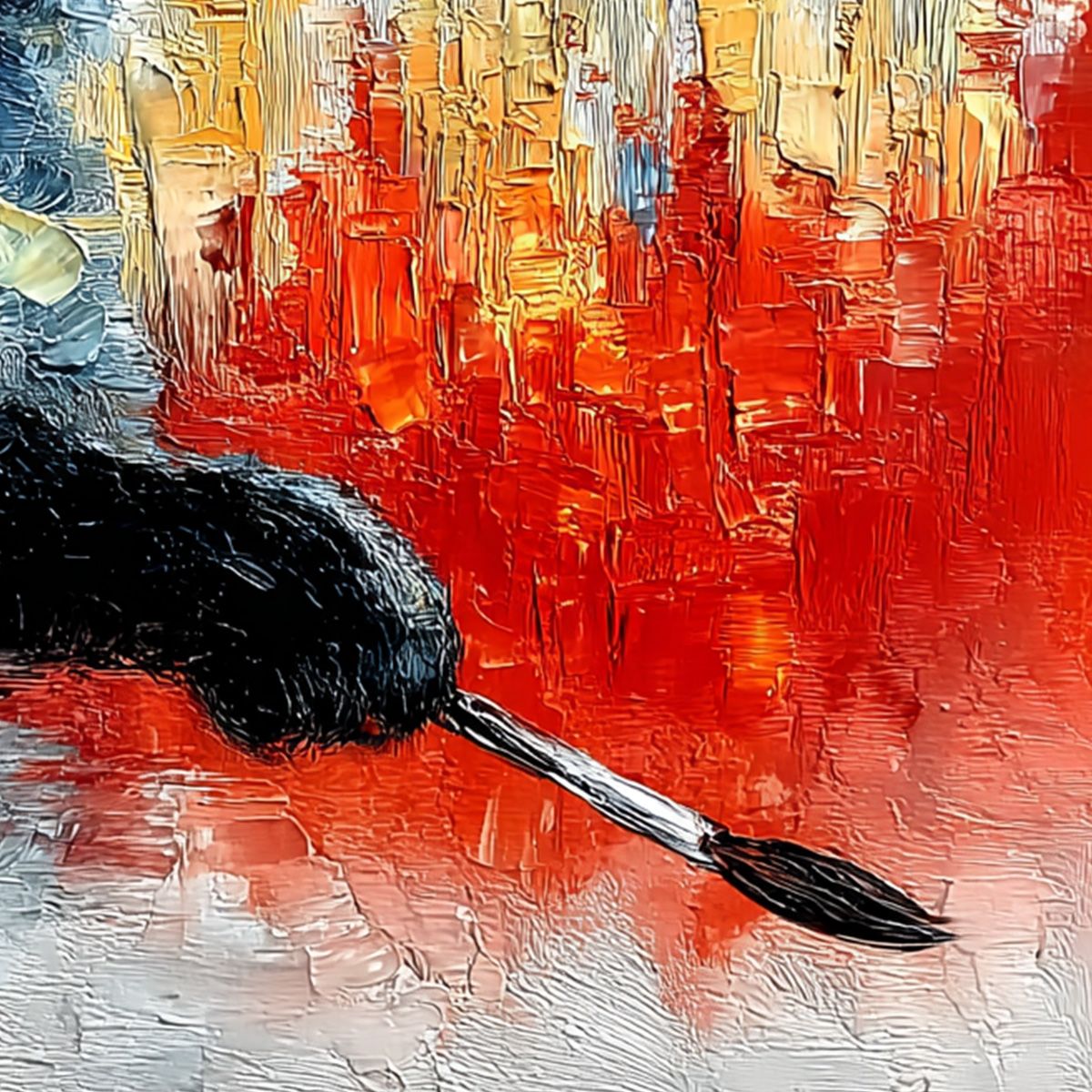 MIDNIGHT PAINTER: Textured Impasto Black Cat Painting with Abstract Colors