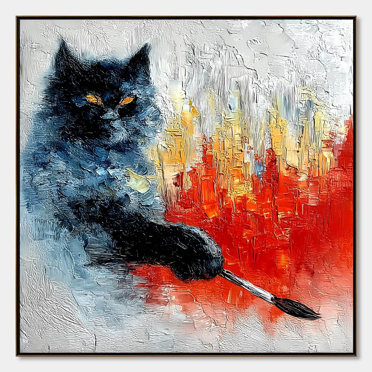 絵画 black cat Midnight Painter Black Cat Abstract Textured Oil Painting
