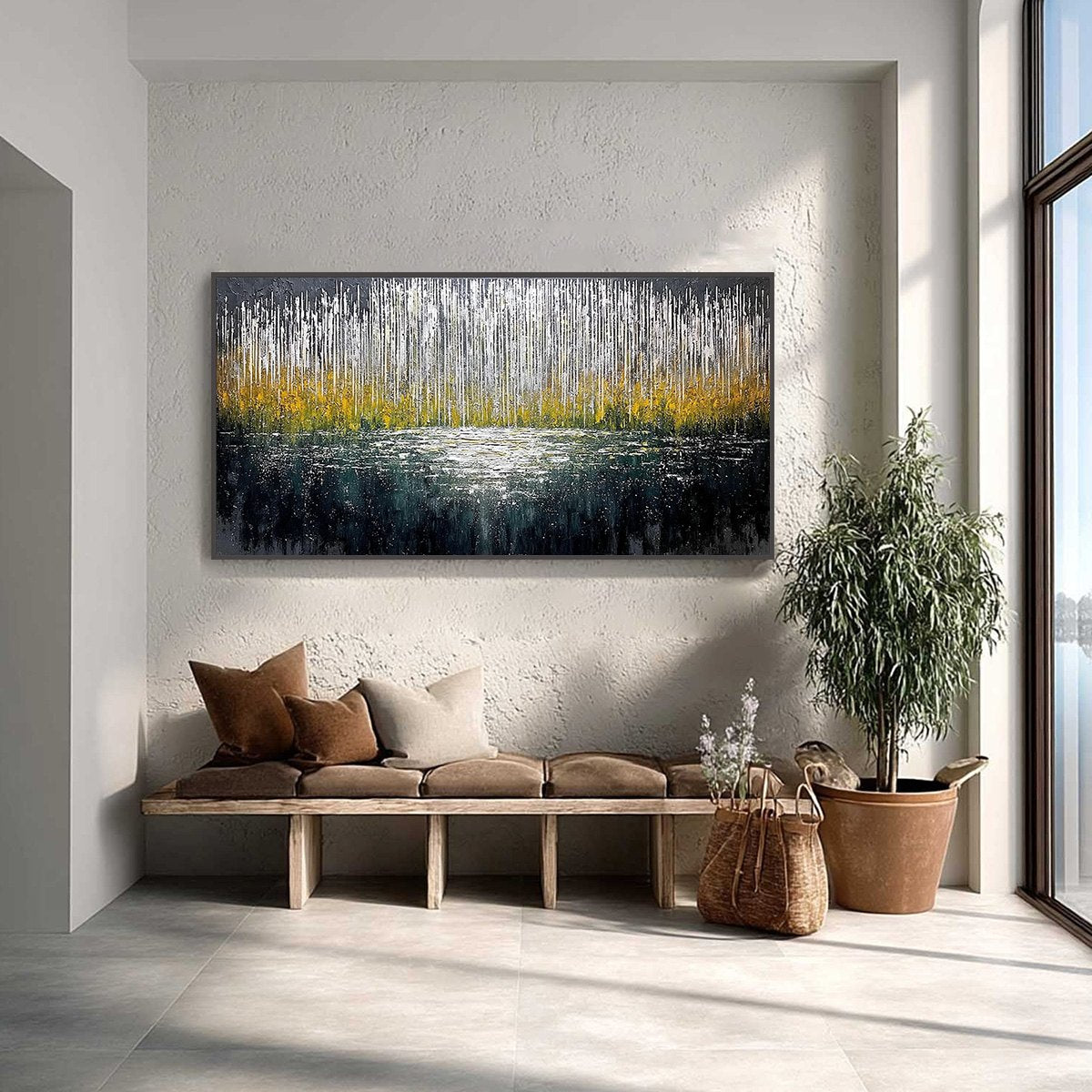 MIDNIGHT REFLECTIONS: Textured Abstract Gold and Silver Landscape Painting