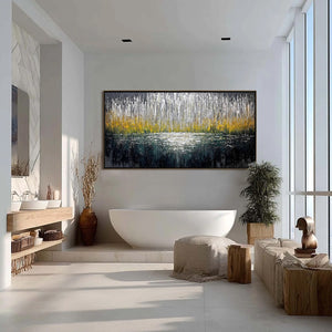 MIDNIGHT REFLECTIONS: Textured Abstract Gold and Silver Landscape Painting
