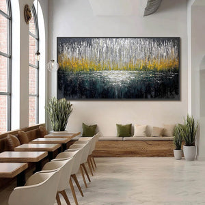 MIDNIGHT REFLECTIONS: Textured Abstract Gold and Silver Landscape Painting
