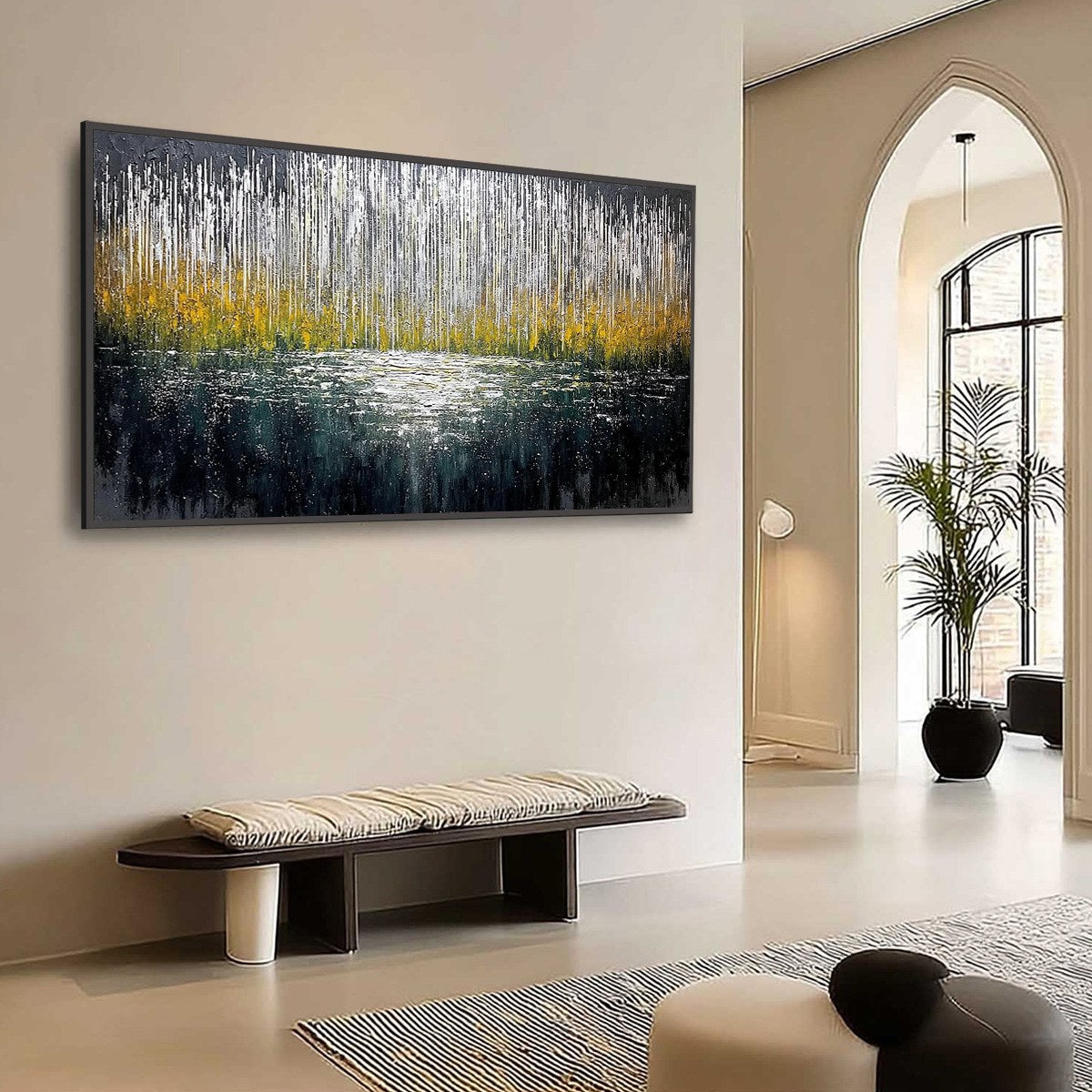 MIDNIGHT REFLECTIONS: Textured Abstract Gold and Silver Landscape Painting