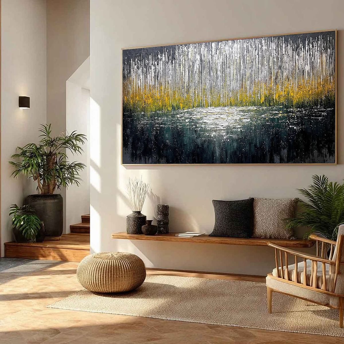 MIDNIGHT REFLECTIONS: Textured Abstract Gold and Silver Landscape Painting