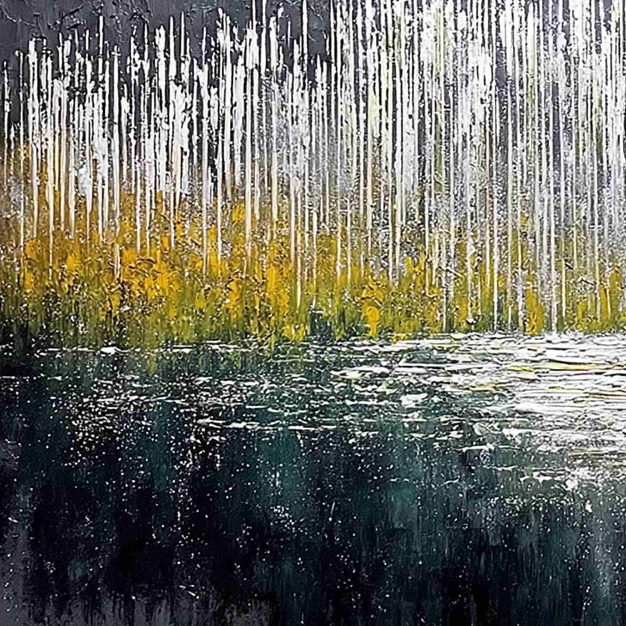 MIDNIGHT REFLECTIONS: Textured Abstract Gold and Silver Landscape Painting