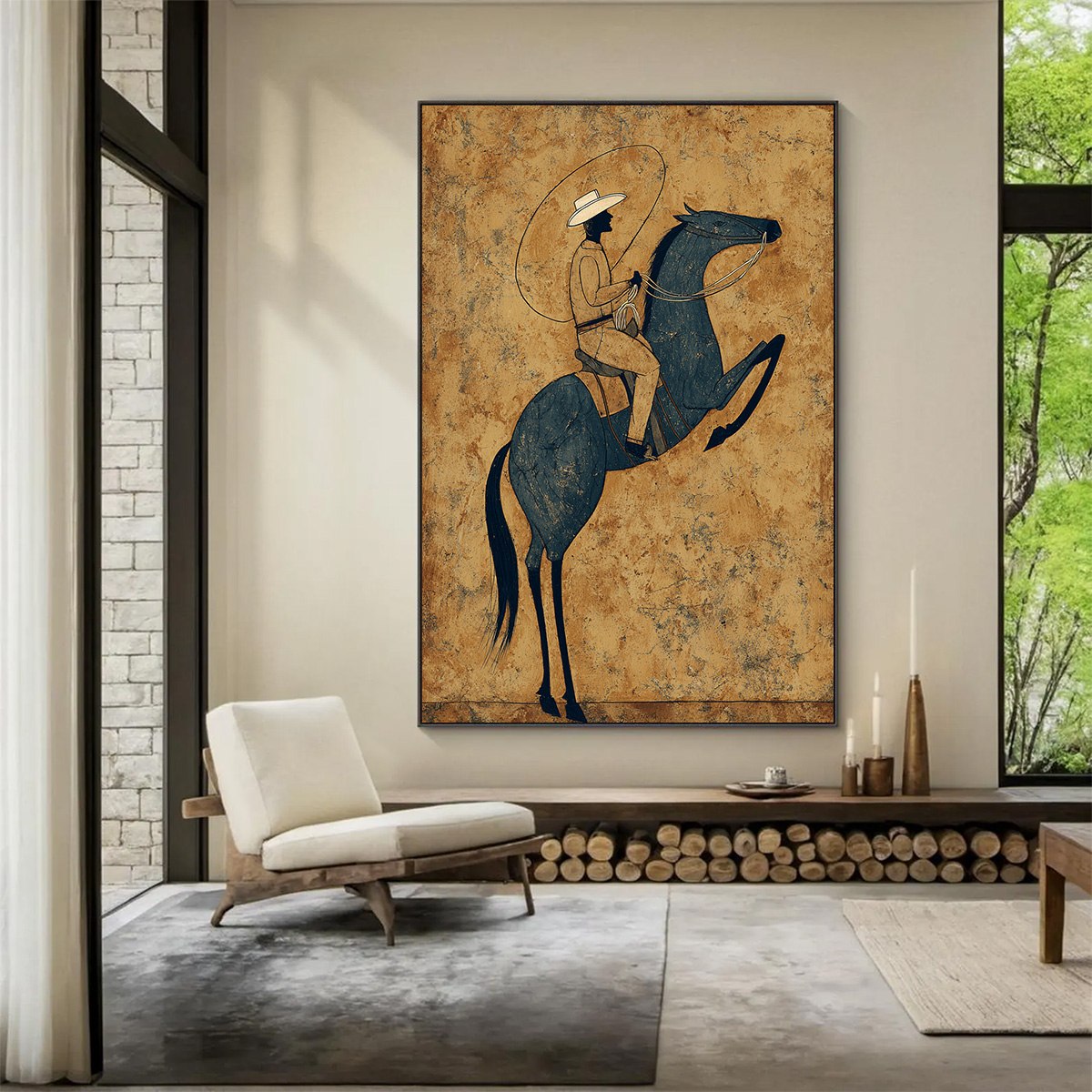 MIDNIGHT WRANGLER: Rustic Wabi Sabi Style Equestrian Painting